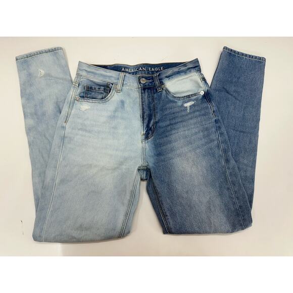American Eagle Womens Jeans Size 00 Mom Jean Two Tone Distressed Denim - Picture 1 of 13